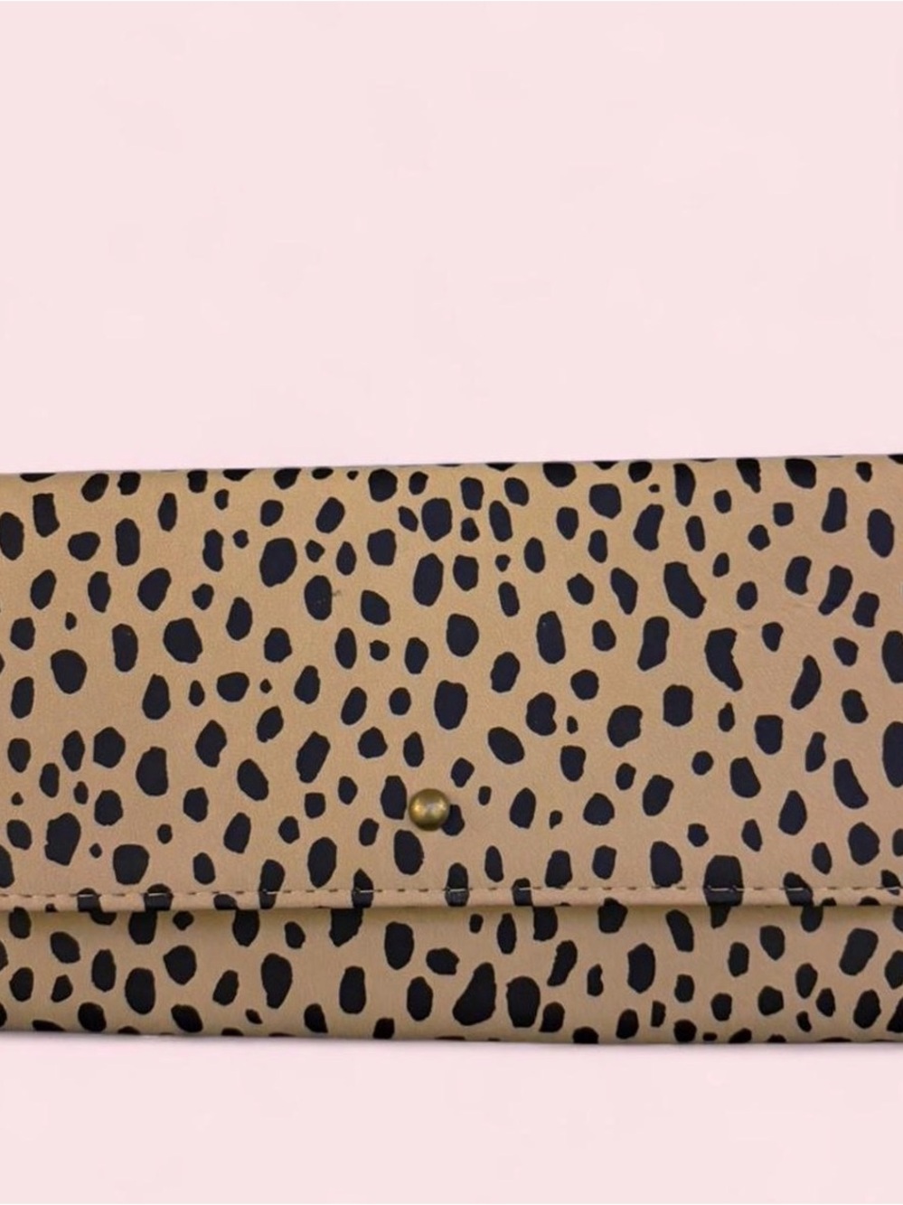 Leopard Print Foldover Clutch Wallet - Tan/Black